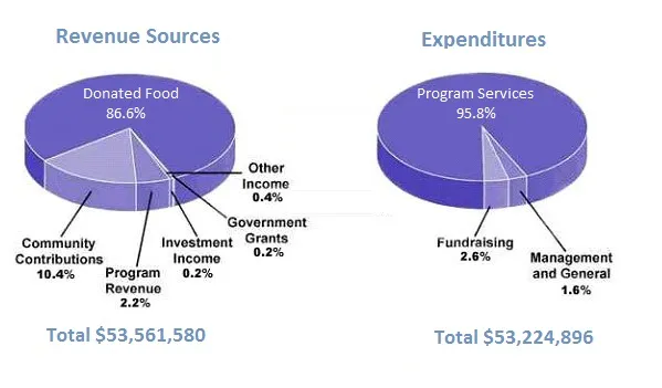 Pie Chart: Children's charity income and expenditure breakdown USA